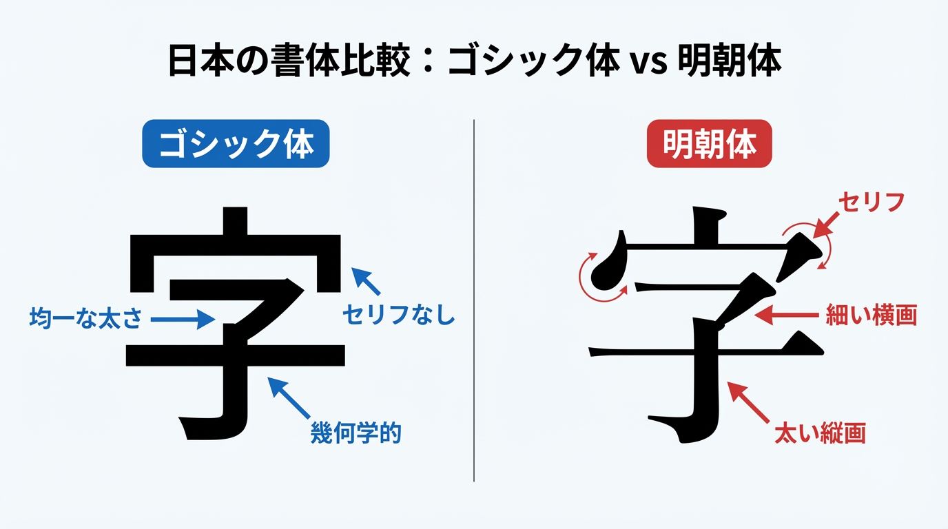 ゴシック体と明朝体の比較