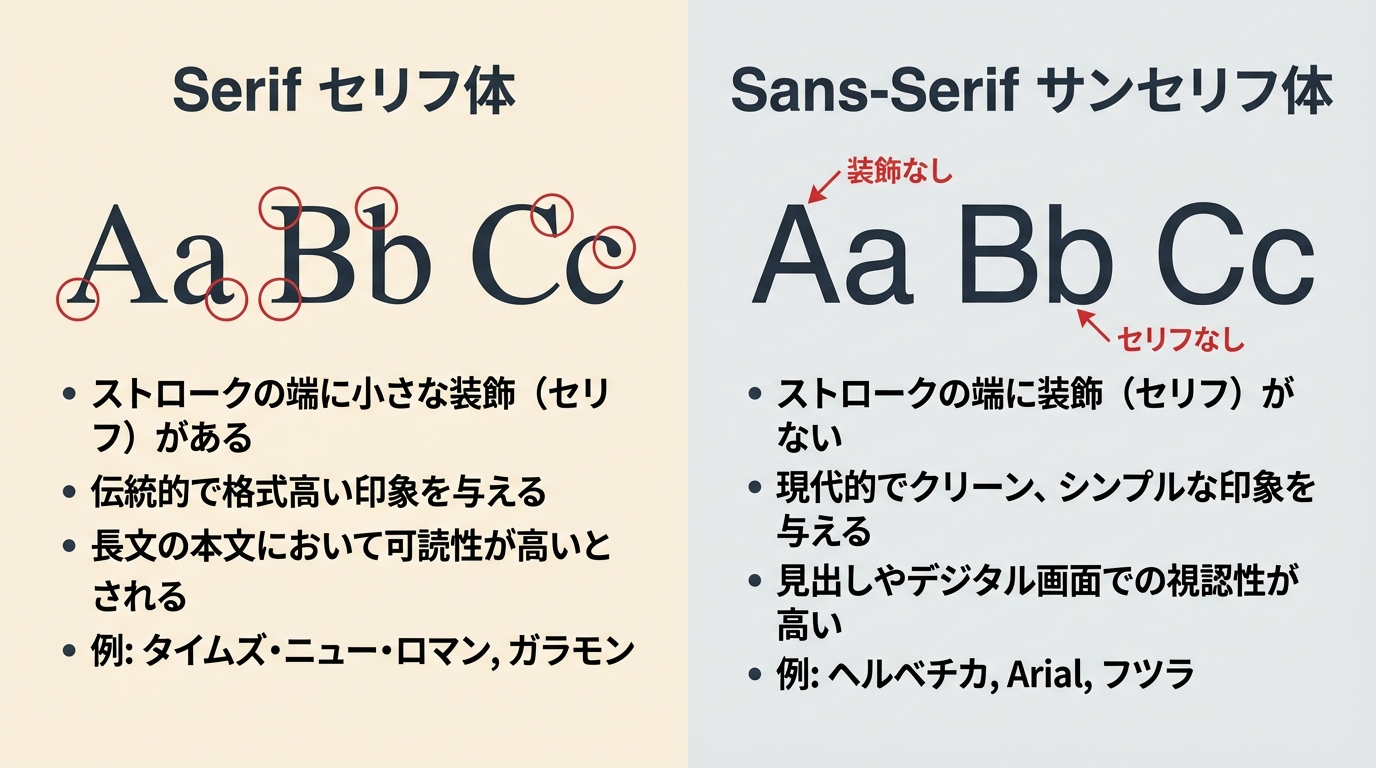 サンセリフ体とセリフ体の比較
