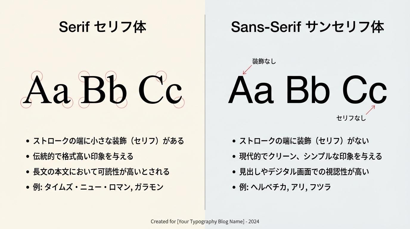 セリフ体とサンセリフ体の比較